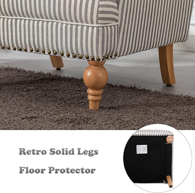 chairus Linen Accent Chair for Living Room Set of 2 Upholstered Mid Century Modern Single Sofa Chair with Solid Wood Legs Comfy Reading Armchair for Bedroom/Office Room/Recption/Lounge, Black Stripe