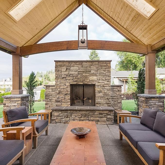 Large Outdoor Pendant Lantern Light Fixture for Front Porch, 20 Inch 2-Light Bronze Exterior Hanging Chandelier with Clear Glass, Outdoor Indoor Pendant Lamp for Patio, Gazebo, RZ008M-H ORB