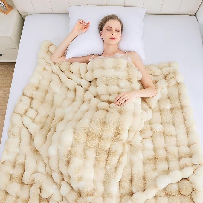 Tie-dye Camel Twin Fuzzy Ultra Soft Bed Comfy Blanket 60x80 Cozy Faux Fur Throw Blanket for Living Room Thick Fluffy Furry Blanket Home Gifts 860 GSM