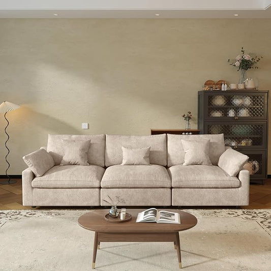 JACH Sectional Couches for Living Room, 3 Seater Cloud Sectional Couch with Deep Seat, Down Filled Modular Sofa, Covers Removeable & Washable, Sofas Furniture for Living Room, Khaki
