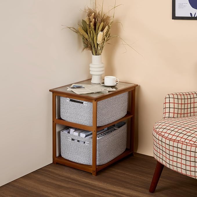 Large Storage Baskets for Shelves, Closet Organizers Bins for Clothes Blanket Towels, Baby Nursery, Toy Baskets Box, Woven Rope Baskets, 17 x 13 x 7.5”, 2 Packs Mixed Grey