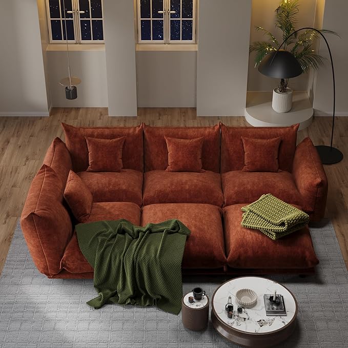 Modern Minimalist Chenille Modular Sectional Sofa, Oversized U-Shaped Couch with Movable Ottoman, Thick Cushions, Upholstered Sofa for Living Room, Bedroom, Office, Apartment Orange 2 Ottoman