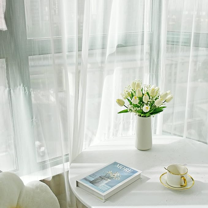 Mandy's Artificial Tulips 20 Stems White with 3pcs White Baby's Breath PU Faux Flowers for Wedding Home Decor 13.5 Inch