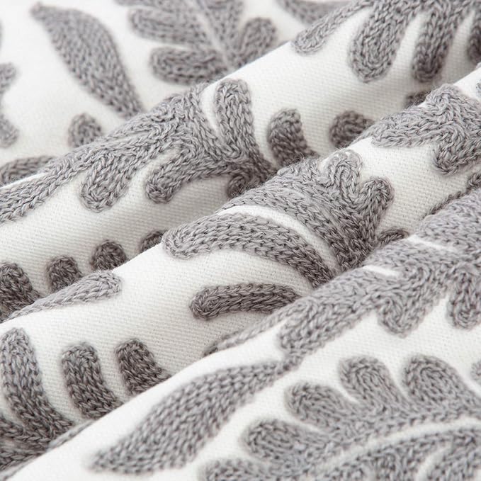 HWY 50 Grey Gray Decorative Throw Pillow Covers 18x18 Inch (1 Piece), Embroidered Cotton Farmhouse Cushion Cover Pillow Case for Sofa Couch Living Room Bed Bedroon, Floral Branches