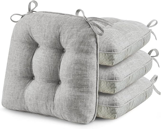 puredown® Chair Cushions for Dining Chairs, Tufted Memory Foam Chair Pads with Non-Slip Backing, Kitchen Seat Cushions with Ties, Washable Seat Pad Set of 4, 15.5" x 15.5" x 4", Light Grey