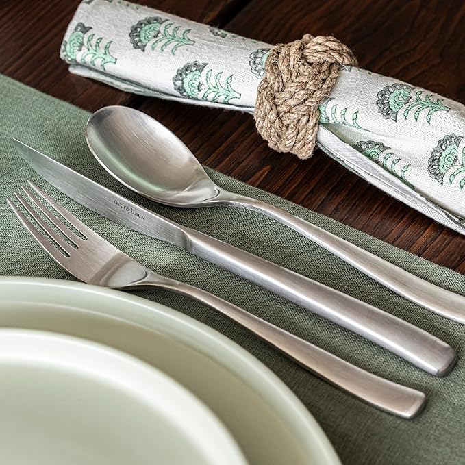 over&back 20pc Curved Flatware Cutlery Set - Comes with 4 Dinner Forks, 4 Salad Forks, 4 Dinner Knives, 4 Dinner Spoons, and 4 Teaspoons - 18/8 Stainless Steel - Dishwasher-Safe - Brushed Stainless
