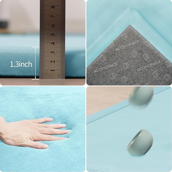 ACOMOPACK Baby Play Mat for Floor 1.3" Thick Memory Foam Play Mat 39"×59" Tummy Time Crawling with Non-Slip Bottom for Living Room,Nursery,Soft Velvet Playpen Mats for Kids,Infants(Light Blue)