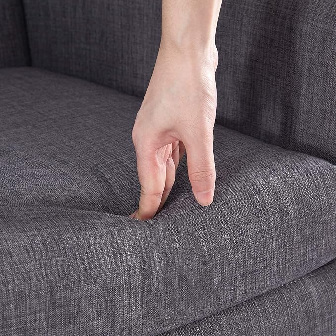 HUIMO Accent Chairs Set of 4, Upholstered Button Tufted Armchair, Linen Fabric Sofa Chairs for Bedroom, Living Room, Mid Century Modern Comfy Reading Chair (4, Grey)