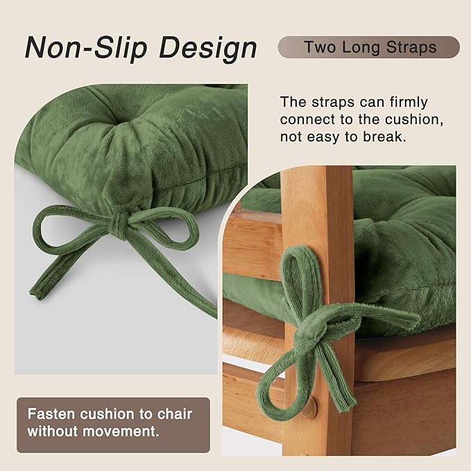 OVOV Chair Cushions for Dining Chairs Set of 6 Tufted Indoor Chair Pads with Ties Soft Square Seat Cushions for Kitchen Chairs 15.5"x15.5",Green