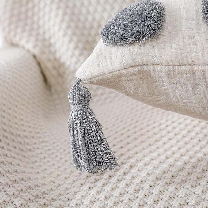 PANOD Decorative Long Lumbar Pillow Cover 16x36 Boho,Super Soft Chenille Extra Long Lumbar Pillow Case Cover with Tassel for Bed Sofa Couch Farmhouse Livingroom,Grey,Modern Skinny