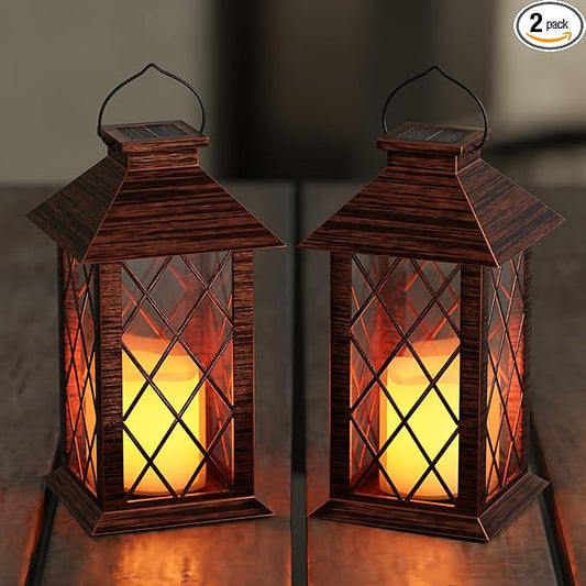 Solar Lanterns Outdoor, Waterproof Garden Hanging Lanterns,13" Outdoor Decorative Lantern with LED Flickering Flameless Candles, Vintage Lantern for Porch, Yard,Patio Decor