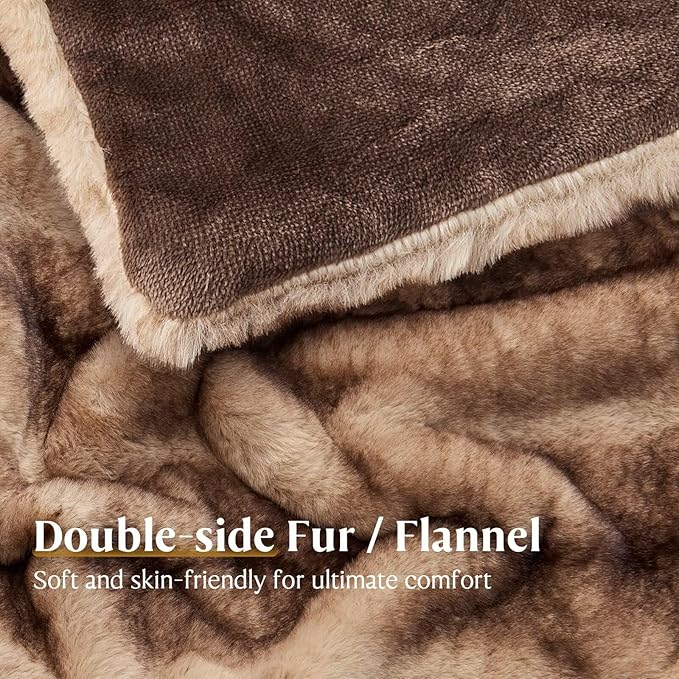 Luxury Faux Fur Blanket - Soft Warm Plush Blankets for Couch Sofa Bed, Fluffy Thick Throws for Bedroom, Office, Living Room, Decorative Reversible, Not Easy to shed - 60"x80", Brown