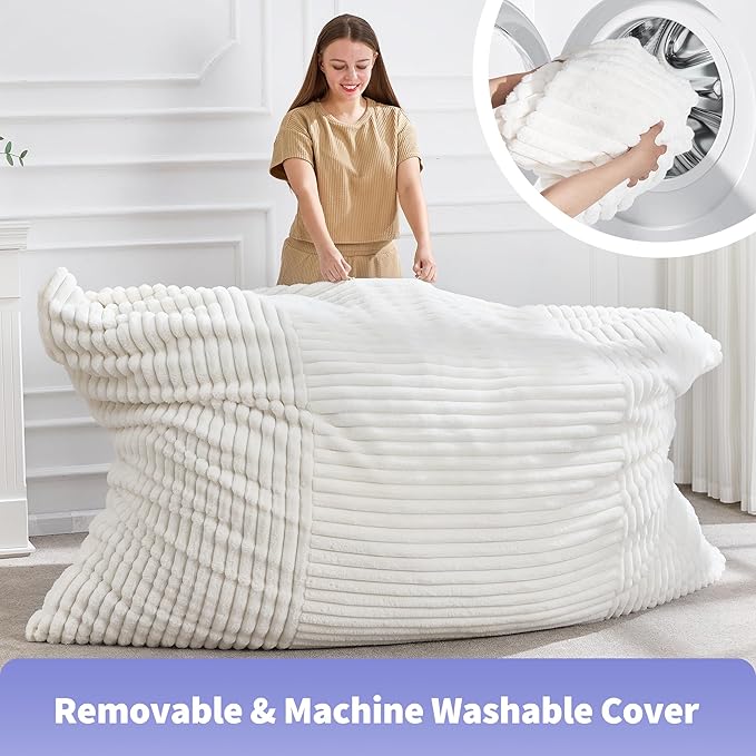 Hobestluk 3 in 1 Bean Bag Chair Giant Bean Bag Chairs Convertible Bean Bag Floor Cushion with Machine Washable Cover, Beanbag Chairs for Adult (White)
