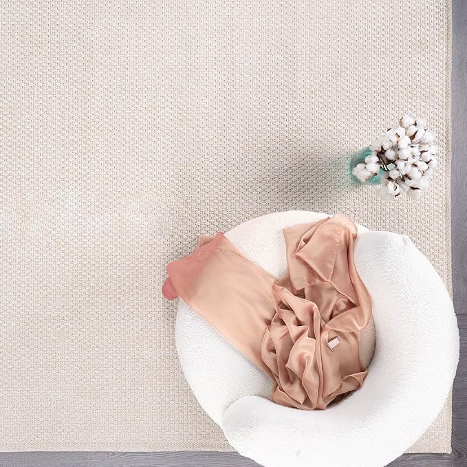 CAMILSON Indoor and Outdoor Runner Rug Off-White Solid Woven Design Easy-Cleaning Non Shedding Farmhouse Living Room Bedroom Garden Patio and Kitchen Washable Outside Carpet Alfombras (2x7)