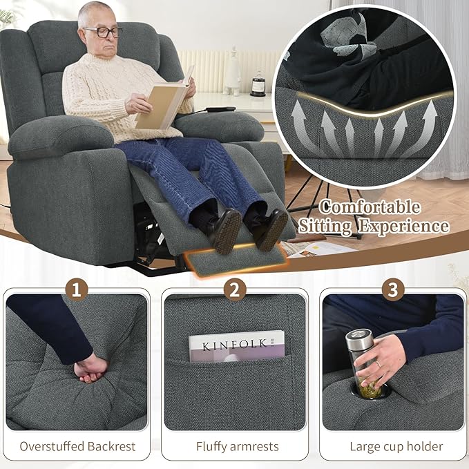 Oversize Power Lift Recliner Chair for Big and Tall with Extended Footrest, Large Electric Lift Chairs, 400lbs Capacity, Remote Control, Cup Holders & Side Pockets