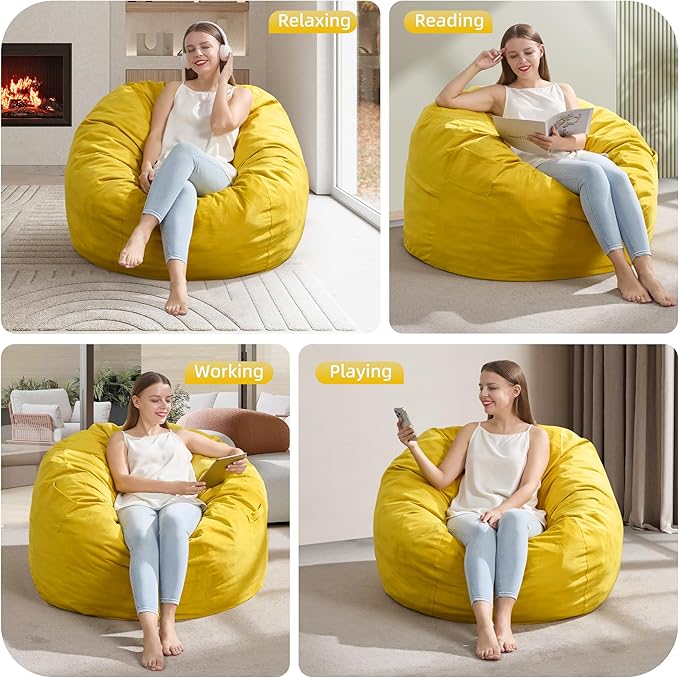 Hobestluk 3FT Bean Bag Chair Giant Bean Bag Chairs for Adults Large Bean Chairs with Removable Cover, Beanbag Chair with Filler, Adult Bean Bag Chairs for Living Room, Bedroom