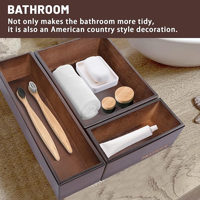 Bamboo Drawer Organizer - Kitchen Utensil Organizer Silverware Tray Cutlery Holder,Office Desk Supplies and Accessories,12 * 3 * 2.6inch,Nut-brown