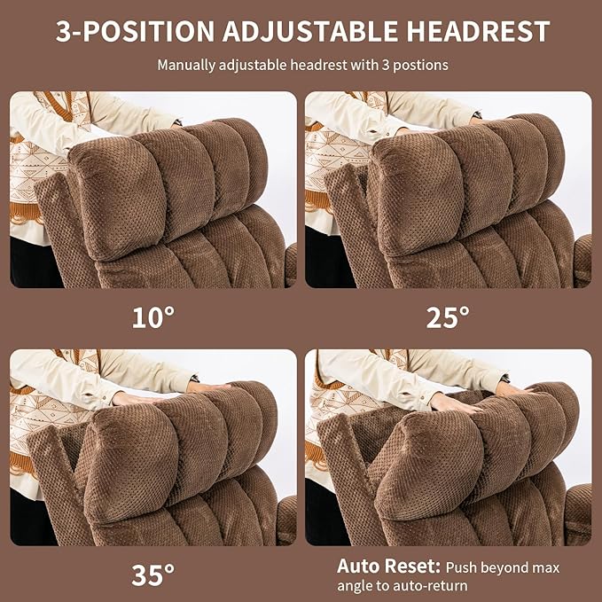 Oversized Power Lift Recliner Chair with Adjustable Headrest for Elderly,Dual Motor Lay Flat Recliner Chair with USB Port,Type C,Big and Tall Recliner with Massage and Heat,Cup Holders,Storebox,Brown