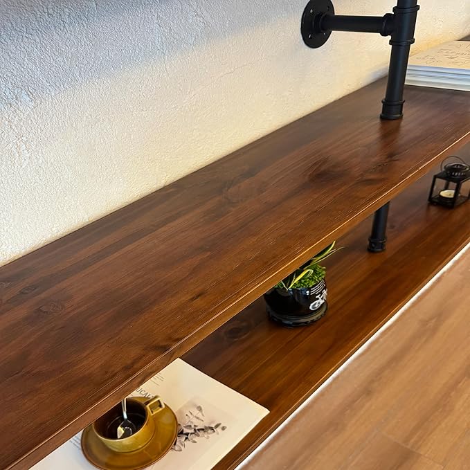 Industrial Pipe Wall Shelves Pipe Shelving with Real Wood Plank,70 Inches Floating Shelves for Wall Farmhouse Pipe Book Shelves Dark Brown 2 Tier for Kitchen,Living Room Decor and Bar Shelving