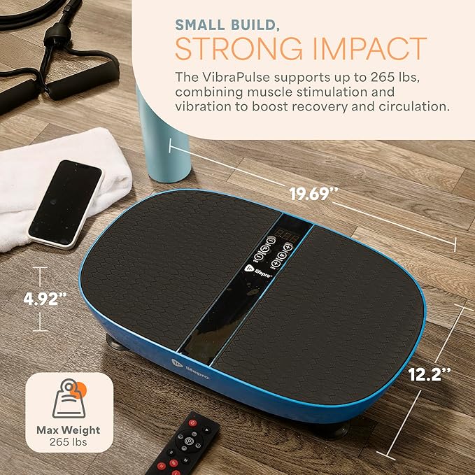 Lifepro Vibration Plate with Built-in Footpad Pulse Technology – Whole Body Vibrating Plate Exercise Machine for Muscle Toning and Comfort – 99 Speeds, 9 Programs, Remote, Bands, Max Weight 265 lbs