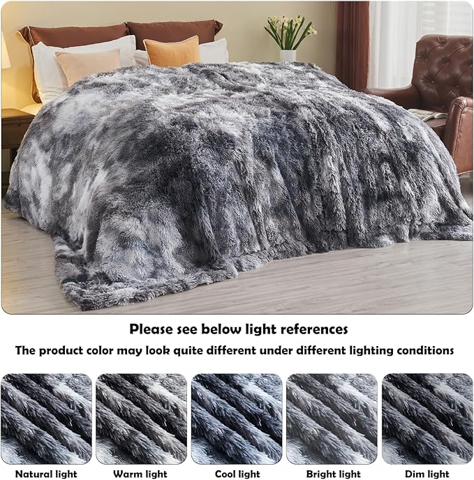 GONAAP Fuzzy Faux Fur Throw Blanket Tie-dye Marble Black Super Soft Cozy Plush Fuzzy Shaggy Blanket for Couch Sofa Bed (Tie-dye Marble Black, Throw(50"x60"))