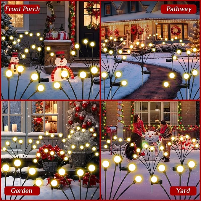 Solar Garden Lights Outdoor, 4 Pack Firefly Swaying Lights, Waterproof Garden Decor for Yard Patio Pathway Lawn, Gardening Gifts for Women Christmas Decoration