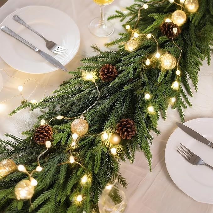 Artificial Norfolk Pine Garland - Faux Christmas Garland Fake Green Garland for Fireplace,Table, Stairs, Mantle, Window,Indoor Outdoor,Home,Holiday Decor (1 PCS,16 FT)