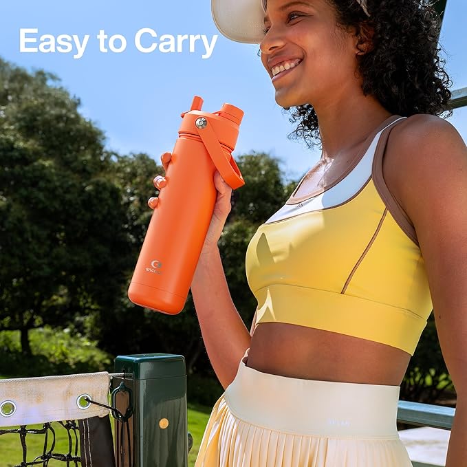 Insulated Water Bottle with Straw Stainless Steel Water Bottle, Leak-Proof, BPA-Free, Double Wall Vacuum Keeps Cold for 24 Hours for Sports, Travel, School (32 oz, Moderate Orange)