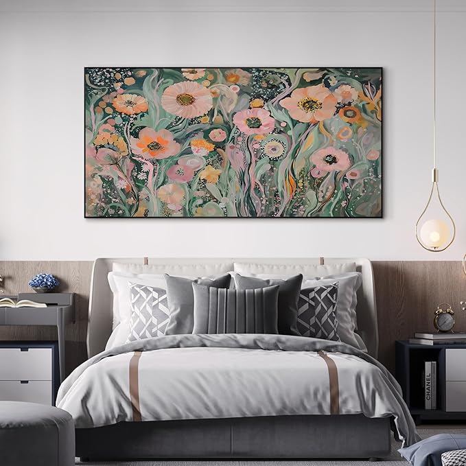 SIGNWIN 36"x72" Extra Large Framed Wall Art Whimsical Garden Bloom, Colorful Abstract Floral for Home Living Room Bedroom Decor (Frame Assembly Required)