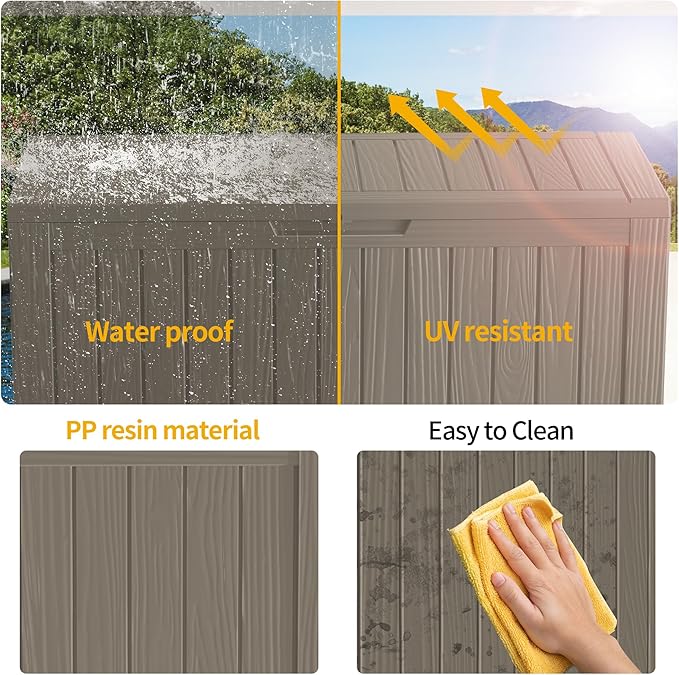 80 Gallon Outdoor Storage Box Waterproof Lockable Resin Deck Box Large, Patio Storage Bin for Pool Accessories Cushion Furniture, Garden Tools, UV-Resistant Outside Delivery Grey