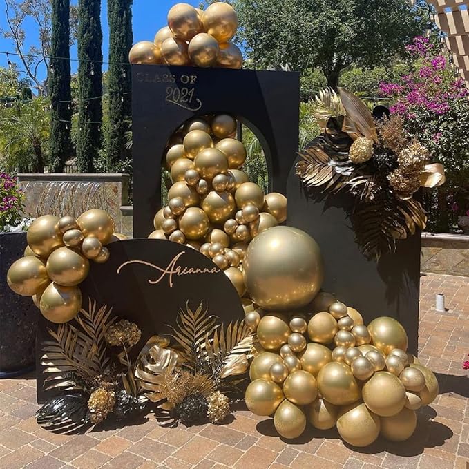 130pcs Metallic Gold Balloons Different Sizes 18" 12" 10" 5" Party Latex Balloons for Birthday Graduation Baby Shower Wedding Anniversary New Year Party Decorations