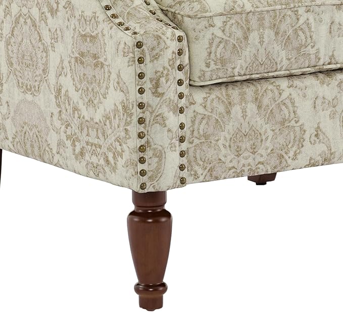 UIXE High Back Floral Accent Chair, Upholstered Armchair in Fabric for Living Room, Retro Wingback Arm Chair Comfy Single Sofa Bedroom Reading Seat with Solid Wood Legs, White