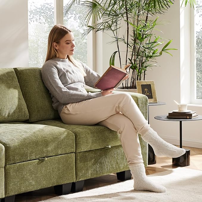 38.5 Oversized Accent Chair with Storage Green Corduroy Set of 2, Single Modern Accent Sofa Chair with Arms for Apartment Living Room (21" Deep Seat)