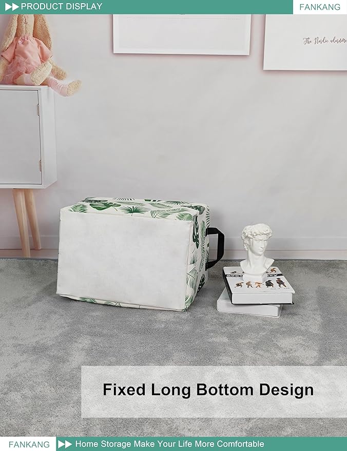 FANKANG Storage Bins, Nursery Hamper Canvas Laundry Basket Foldable with Waterproof PE Coating Large Storage Baskets for Kids Boys and Girls, Office, Bedroom, Clothes,Toys(Rec-Leaf )