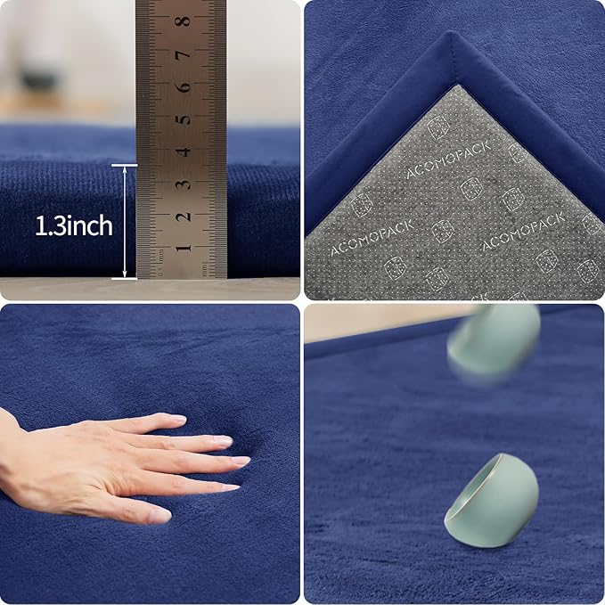 ACOMOPACK Baby Play Mat for Floor 1.3" Thick Memory Foam Play Mat 39"×59" Tummy Time Crawling with Non-Slip Bottom for Living Room,Nursery,Soft Velvet Playpen Mats for Kids,Infants(Royal Blue)