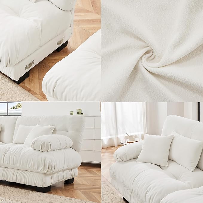 U Shaped Couch Sectional Couch, 4-Seater Cloud Couch Sectional Oversized Couch, Sofa Bed Couch with Round Bolster Armrests 6 Pillows, Modular Couch Home Sofa Living Room Couch(White)