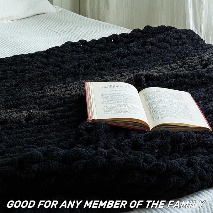 Chunky Knit Blanket - Luxury Soft Cozy 50 * 60 Throw Blanket,100% Woven Blanket Rope Knot Throw Blanket for Couch, Sofa, Home Decor, Gift - Machine Washable(Black)