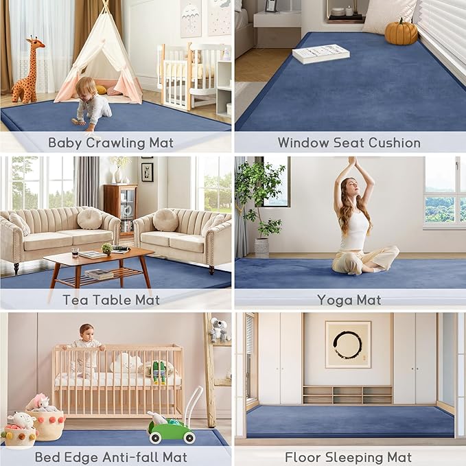 Baby Play Mat 1.2" Thick Memory Foam Nursery Rug Area Rug, 9β2β X 6β7β Yoga Mat Playmat Crawling Mat for Baby,Toddlers,Infants,Kids,Floor Mat Tatami Mat for Living Room with Non-Slip(Blue)