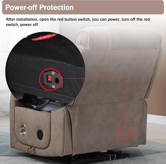 Power Lift Recliner Chair for Adults Elderly Lay Flat Velvet Recliners with Massage Heating, Extended Footrest, Wireless Charging Device, USB Ports, Cup Holder, Lumbar Pillow
