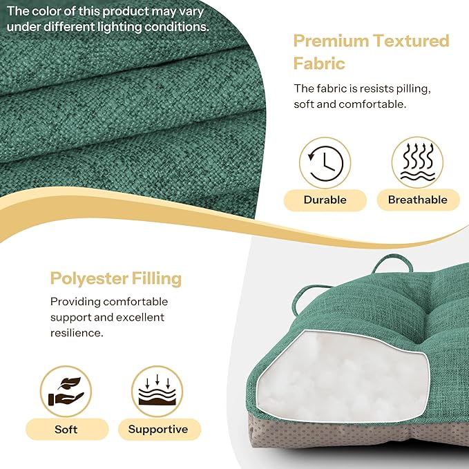 Non Slip Chair Cushions for Dining Chairs Set of 4 Kitchen Chair Cushions 18"x18"x3" Turfted Chair Pads Comfortable and Soft Seat Cushion with Ties, Dark Green