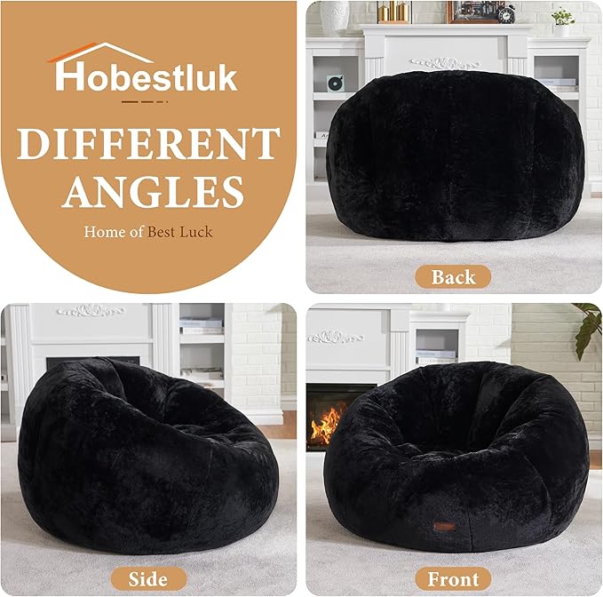 Hobestluk Bean Bag Chairs Large Bean Bag Couch for Adults Stuffed Sofa Chair Comfy Giant Bean Bag Chair with Spacious Design for Reading, Playing or Relaxing (Black)
