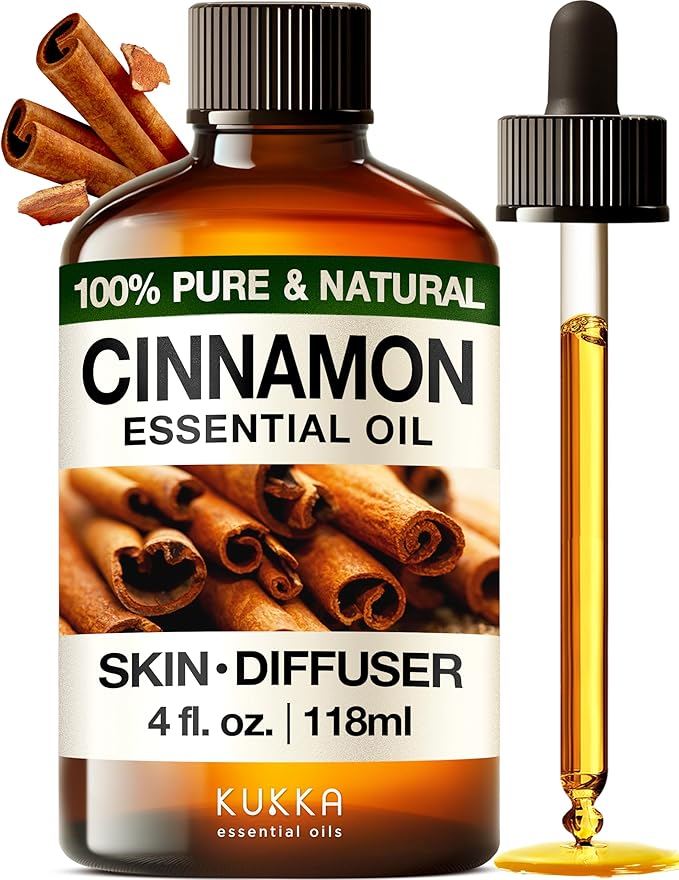 Kukka Cinnamon Essential Oil for Skin & Diffuser - 4 Fl Oz - 100% Pure Natural Cinnamon Oil, Aromatherapy and Candles & Soap Making Scent DIY