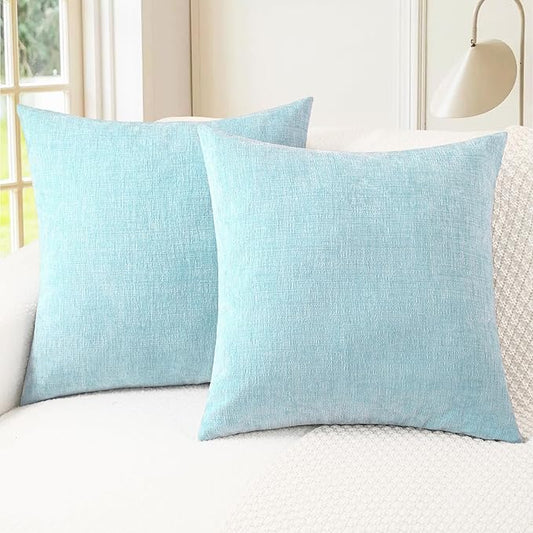 CaliTime Throw Pillow Covers Decorative 16 X 16 Inches Pack of 2 Cozy Chenille Cushion Cases for Couch Sofa Bed Living Room Home Light Blue Grey