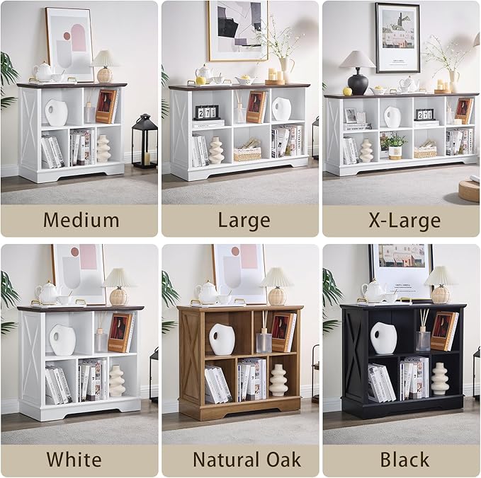 Farmhouse 8 Cube Bookshelf, Black Storage Organizer Bookcase, Kids Toy Storage Cabinet, Long Bookshelves Storage Organizer Shelf, Wood Display Cabinet Book Shelves for Bedroom,Living Room,Office
