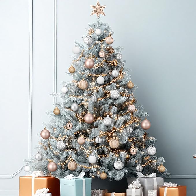 64 Pcs Christmas Ball Ornaments Champagne Gold Silver White Xmas Ornaments Sets 1.6/1.97/2.4 Inch Shatterproof Glitter Xmas Balls Assorted Holiday Neutral Modern Christmas Decor for Tree Home