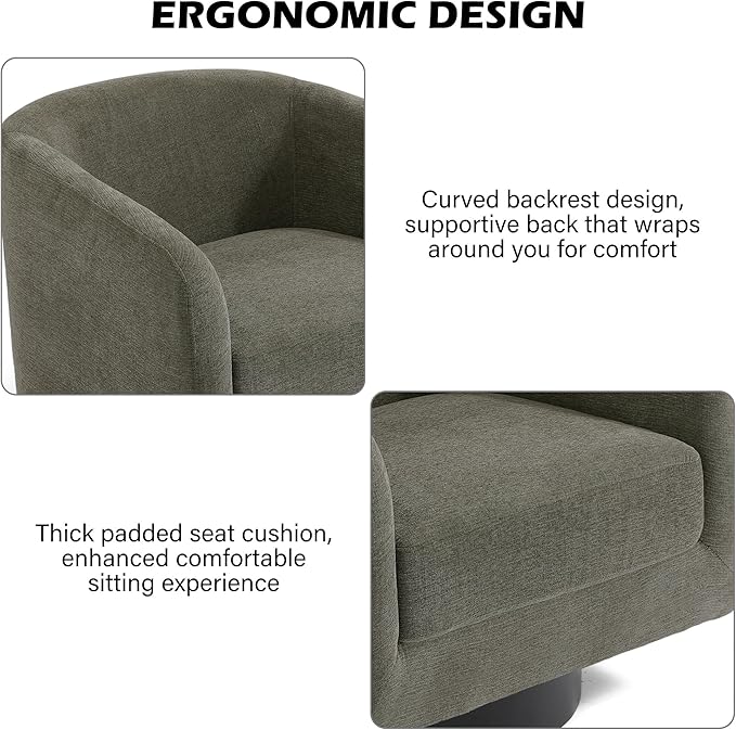 Swivel Barrel Accent Chair, Modern Round Chenille Fabric Arm Chair for Living Room, Bedroom, Comfy Club Reading Chairs for Adults(Chenille Fabric, Tan, Set of 1