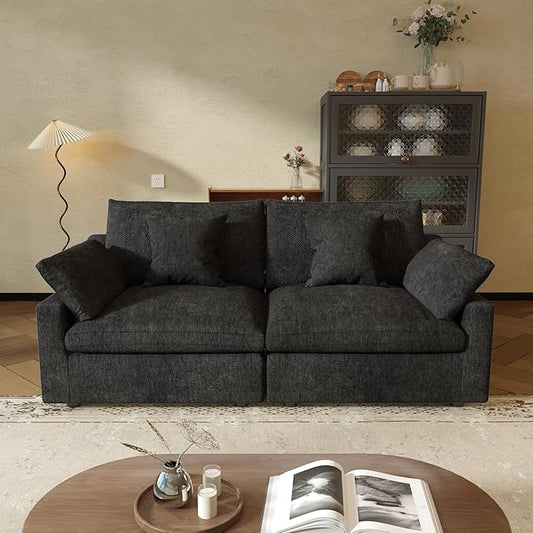 JACH Sectional Couches for Living Room, Cloud Sectional Couch with Deep Seat, Down Filled Modular Sofa, Covers Removeable & Washable, Love Seat Sofas Furniture for Living Room, Black