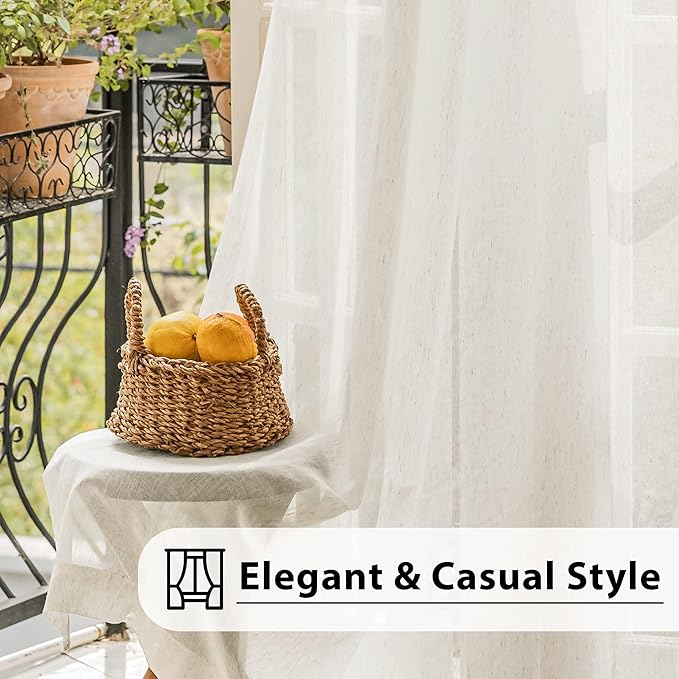 FMFUNCTEX Linen Sheer Sliding Door Curtains for Bedroom, Beige Curtains 108 Inches Long Window Curtain Drapes for Living Room, Natural Patio Glass Door Extra 100 Wide Curtain, Grommet Top 1 Panel