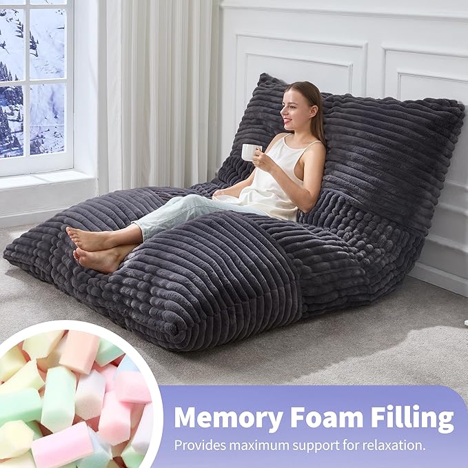 Hobestluk 3 in 1 Bean Bag Chair Giant Bean Bag Chairs Convertible Bean Bag Floor Cushion with Machine Washable Cover, Beanbag Chairs for Adult (Dark Grey)