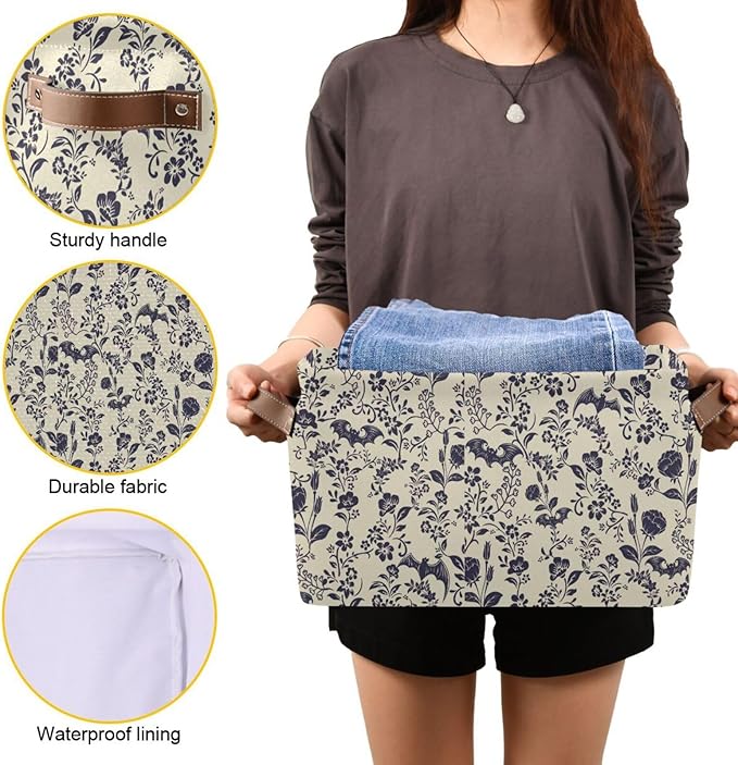 Storage Basket Bin Goth Bats Organizer Collapsible Shelf Basket Cube with Handle for Nursery Bedroom Bathroom